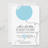 青い気球の男の子のベビーシャワーの招待をぽんと鳴らすために用意して下さい 招待状 (正面)