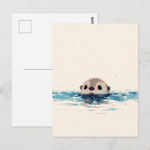 青い水から顔を出すかわいいカワウソ ポストカード (正面/裏面)