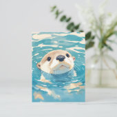 青い水から顔を出すカッコウカワラギツネ ポストカード (スタンド正面)