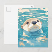 青い水から顔を出すカッコウカワラギツネ ポストカード (正面/裏面)