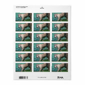 青い水に対するホワイトタイガーの歩く写真 ラベル (フルシート)