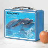 青い水に浮かぶ2頭のイルカ メタルランチボックス (インサイチュ)
