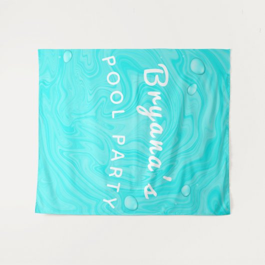 青い水のしずく 夏のスイミングプール 誕生日パーティー タペストリー (正面(横))