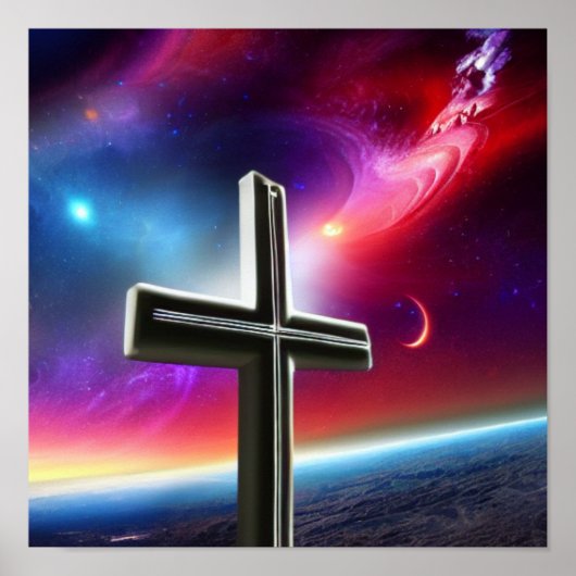 青い水のポスターの上に白い十字 ポスター (正面)