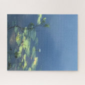 青い水の上の白いユリの花 ジグソーパズル (横)