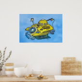 青い水の中のかわいい小さな黄色い潜水艦 ポスター (キッチン)