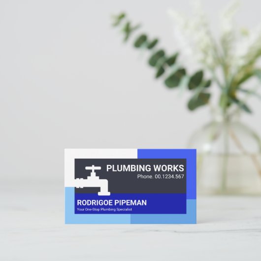 青い水の印象的な水栓管縁ど管 名刺 (スタンド正面)