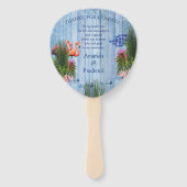 青い水の小石、ピンクのフラミンゴと魚 ハンドファン (裏面)