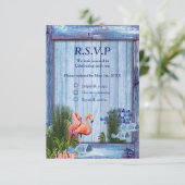 青い水の小石、ピンクのフラミンゴと魚 出欠カード (スタンド正面)