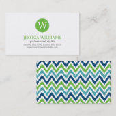青い水の緑のジグザグ形のイカットパターン 名刺 (正面/裏面)