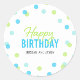 青い水の緑の紙吹雪のハッピーバースデー ラウンドシール