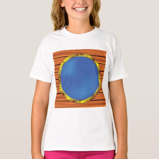 青い水の航海船の舷窓 Tシャツ (正面)