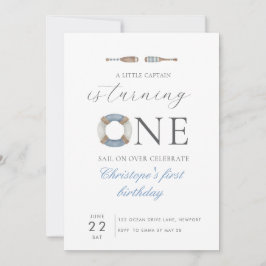 青い水の色うちの小さなキャプテンが1を回している 招待状