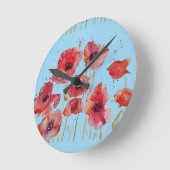 青い水の色のケシに赤いケシ ラウンド壁時計 (傾斜)