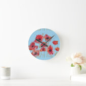 青い水の色のケシに赤いケシ ラウンド壁時計 (ホーム)