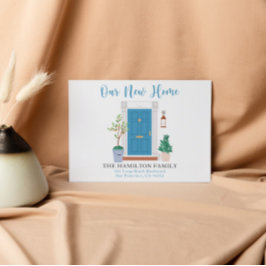 青い水の色のフロントドア私たちは移動はがき ポストカード