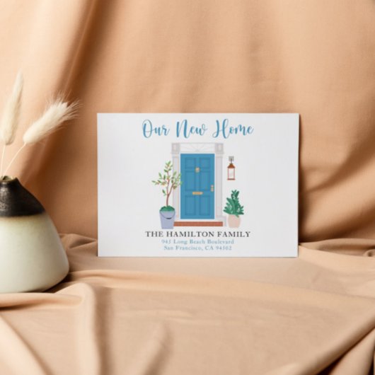 青い水の色のフロントドア私たちは移動はがき ポストカード