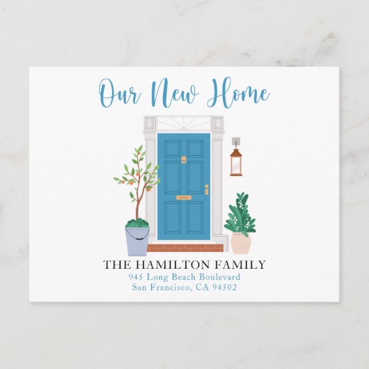 青い水の色のフロントドア私たちは移動はがき ポストカード (正面)