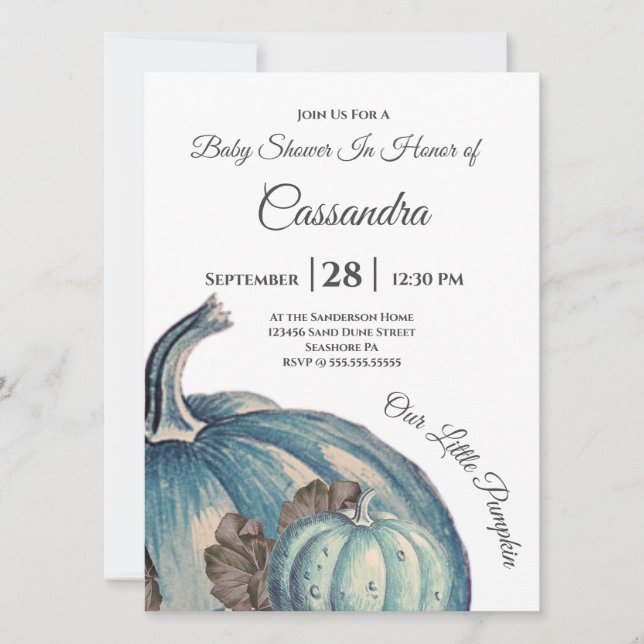 青い水の色の私たちの小さなカボチャ赤ちゃんシャワー (正面)