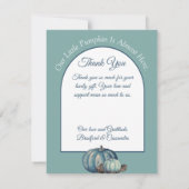 青い水の色の私たちの小さなカボチャ赤ちゃんシャワー サンキューカード (裏面)