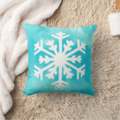 青い水の色の背景に白いスノーフレーク クッション (ブランケット)