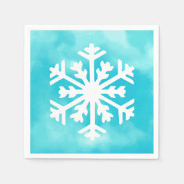 青い水の色の背景に白いスノーフレーク スタンダードカクテルナプキン