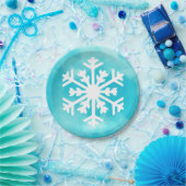 青い水の色の背景に白いスノーフレーク ペーパープレート (パーティー)