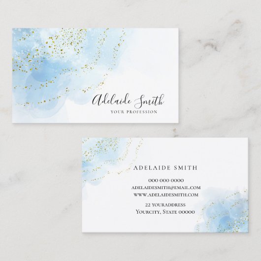 青い水の色の背景 名刺 (正面/裏面)