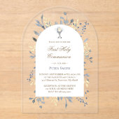 青い水の色の葉の最初の聖餐会 アクリル招待状 (正面)