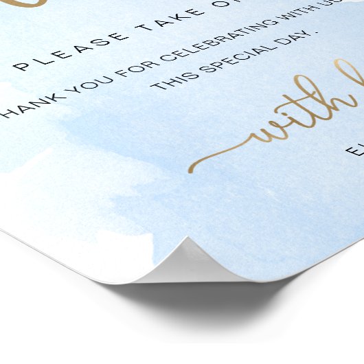 青い水の色の金ゴールドの好意サイン ポスター (角)