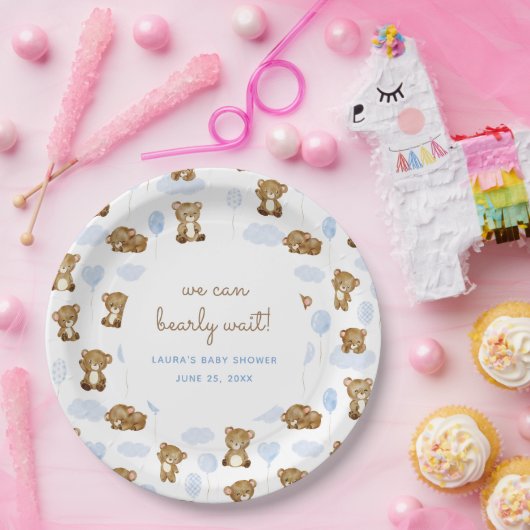 青い水の色は、我々は真珠の待ちテディベア ペーパープレート (パーティー)