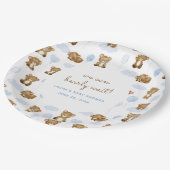 青い水の色は、我々は真珠の待ちテディベア ペーパープレート (アングル)