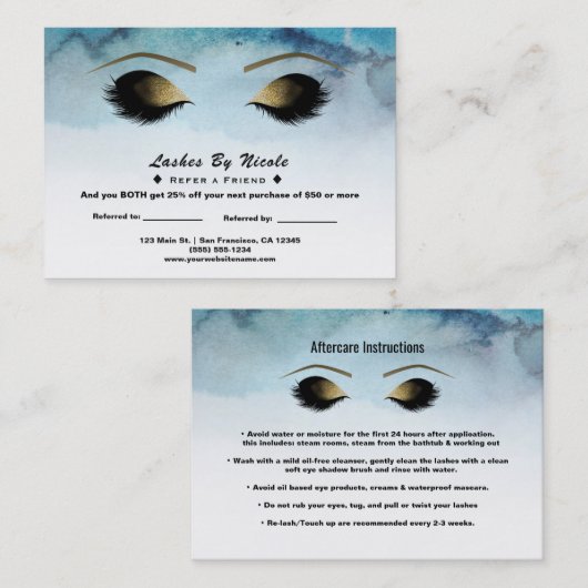 青い水の色まつげ友人のアフターケアを参照 紹介カード (正面/裏面)