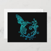 青い水の色をスタイル化したハチドリ ポストカード (正面/裏面)