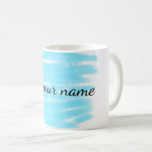 青い水の色を追加する名前の文字メッセージをここにスロー コーヒーマグカップ (正面右)