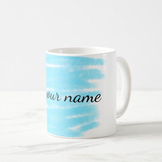 青い水の色を追加する名前の文字メッセージをここにスロー コーヒーマグカップ (正面右)