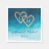 青い水の色グラデーションモノグラムの スタンダードカクテルナプキン (正面)