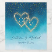 青い水の色グラデーションモノグラムの ワインラベル (シングルラベル)