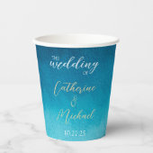 青い水の色グラデーションモノグラムの 紙コップ (正面)