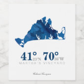青い水の色マルタスヴィニヤードマップ座標 ワインラベル (シングルラベル)
