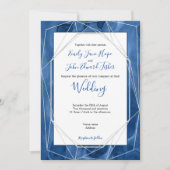 青い水の色/幾何学的シルバーライン結婚ズ 招待状 (正面)