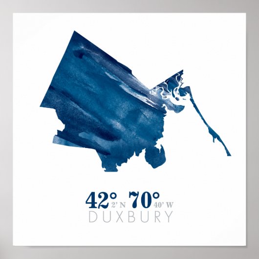 青い水の色Duxbury MAマップ（座標） ポスター (正面)