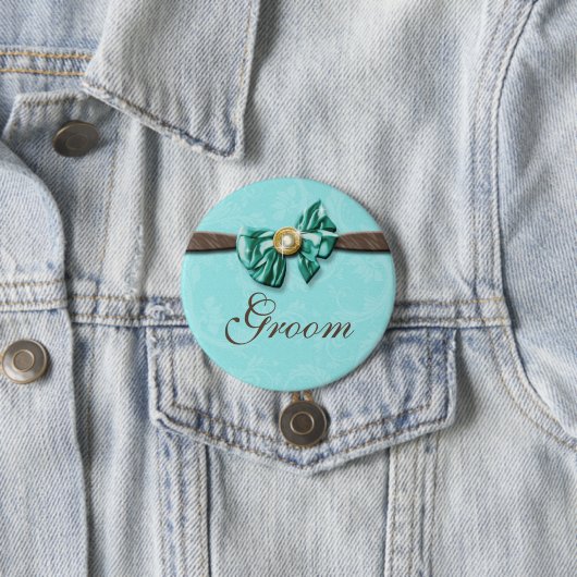 青い水の茶色の宝石の弓花柄 缶バッジ (インサイチュ)