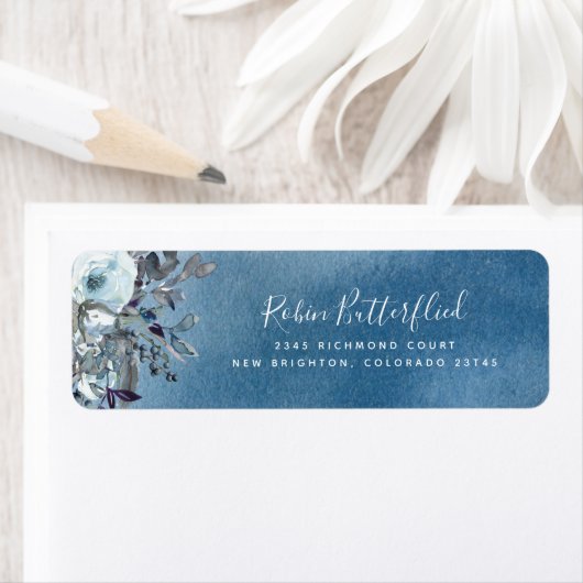 青い水エレガント色とフローラ差出人住所 ラベル (インサイチュ)