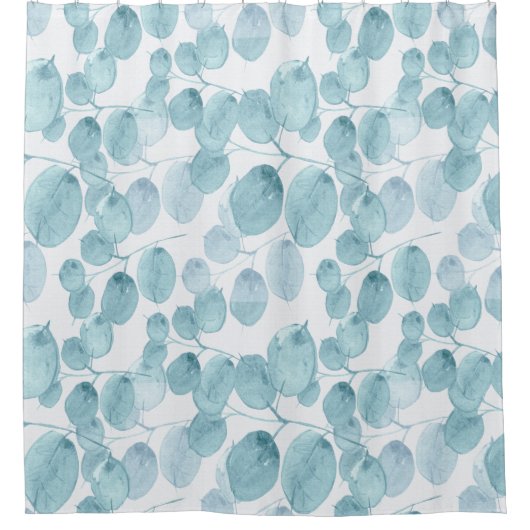 青い水エレガント色の葉のパターン| シャワーカーテン (正面)