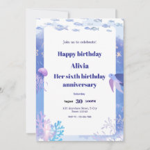 青い水中子供の誕生日招待カード