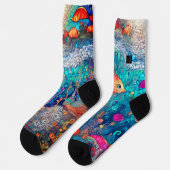 青い水中海洋生物サマーハッピーカラフル ソックス (左)