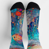 青い水中海洋生物サマーハッピーカラフル ソックス (上部)