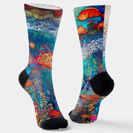 青い水中海洋生物サマーハッピーカラフル ソックス (傾斜あり)
