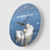 青い水写真の白鳥パーソナライズされた ラージ壁時計 (傾斜)